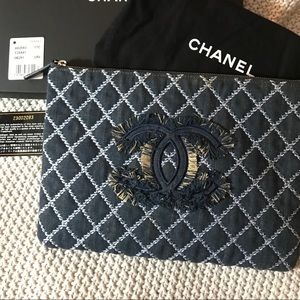 New Authentic Chanel Denim Clutch Pouch from Saks